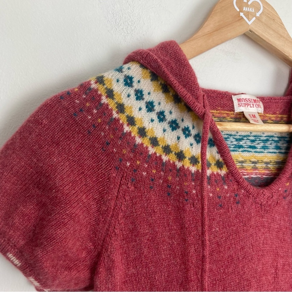Vintage Mossimo Supply Co. red fairisle lambswool hooded mini dress. Size M - Picture 4 of 7